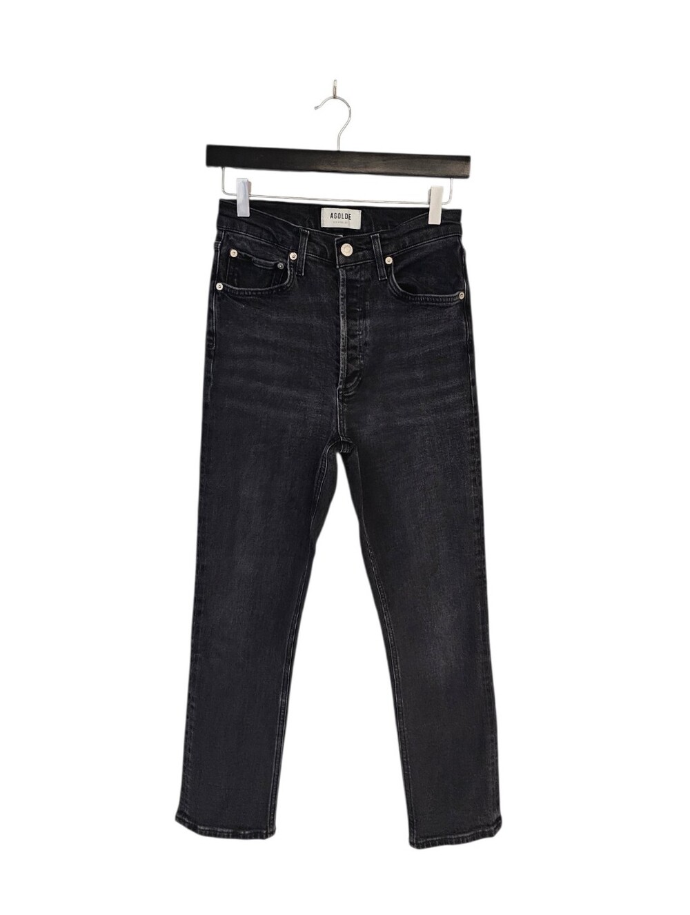 AGOLDE Riley High Rise Crop Straight Leg Black Jeans 26 Preowned